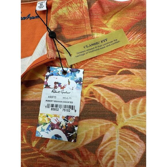 NWT Robert Graham PARADISE GARAGE S/S Zip Polo Shirt Orange Medium $138 - Picture 5 of 10